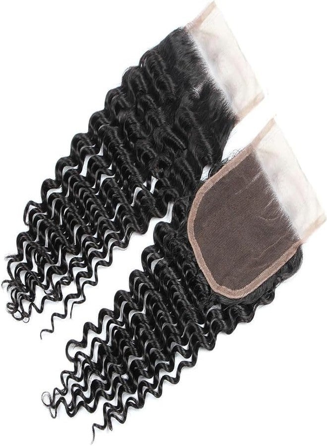 HighEr 4x4 HD Lace Closure Human Hair Deep Wave Closure Free Part 12 Inch 100% Unprocessed Brazilian Virgin Human Hair Extensions Pre Plucked 150% Density Natural Black - Image 2